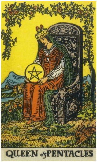 타로카드 중 펜타클 여왕 (QUEEN OF PENTACLES) 카드의 정방향